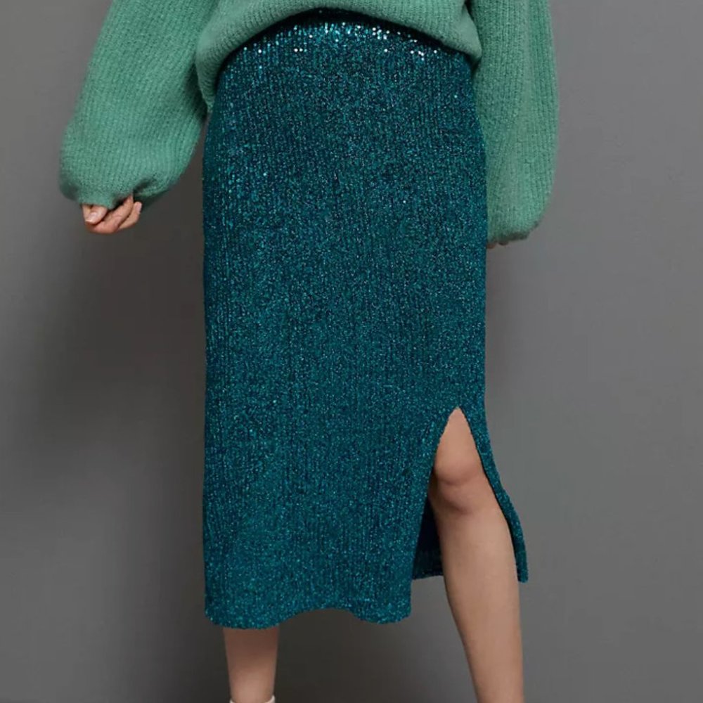 NWT Anthropologie Maeve Alicia Sequined Midi Skirt size XS Original $128